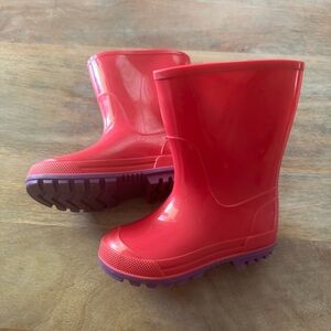 Toddler Kids Pink Rubber Rain Boots with Purple bottoms